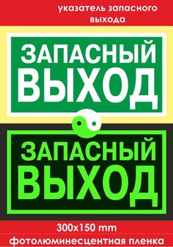 E23 указатель запасного выхода (ГОСТ 34428-2018, фотолюминесцентная пленка, 300х150 мм) - Знаки безопасности - Фотолюминесцентные знаки - Магазин охраны труда ИЗО Стиль